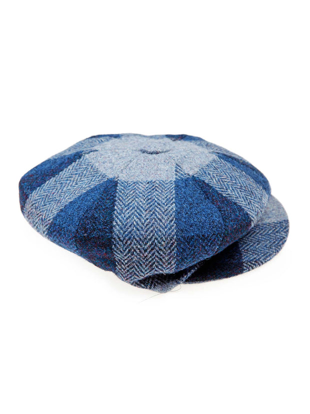 casquette irlandaise coupe gavroche en tweed à tartan bleu