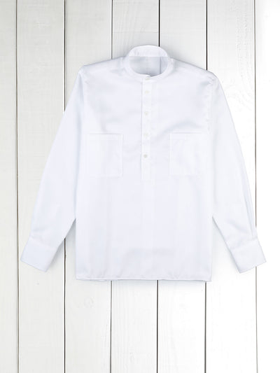 chemise à col nehru en coton fil-à-fil blanc