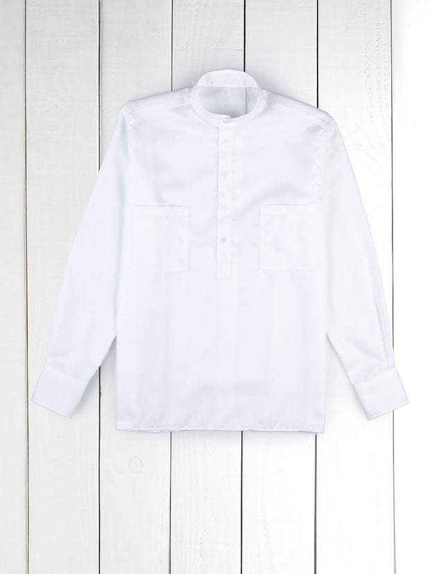 chemise à col nehru en coton fil-à-fil blanc