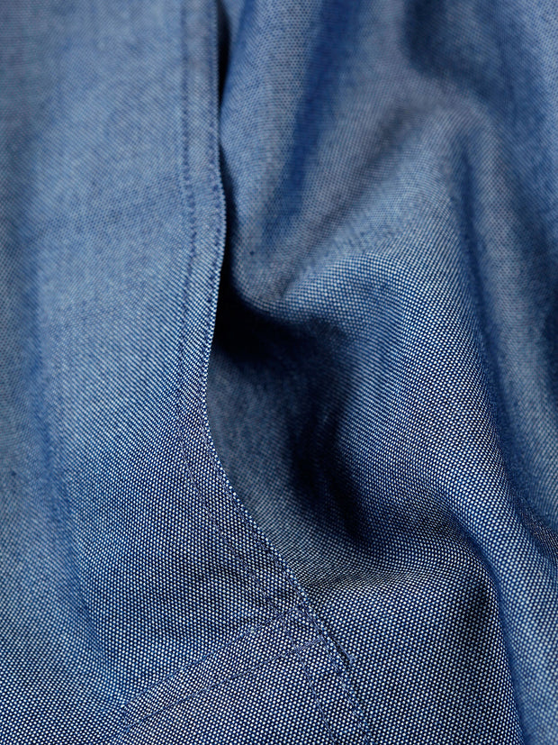 chemise à col nehru en toile de coton chambray indigo
