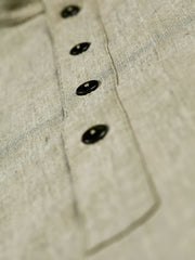 chemise à col nehru en toile de lin et coton vert olive