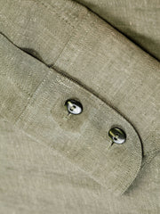 chemise à col nehru en toile de lin et coton vert olive