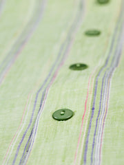 chemise à col nehru en toile de lin pistache à rayures