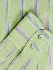 chemise à col nehru en toile de lin pistache à rayures