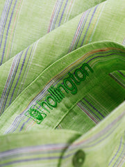 pistachio linen canvas with stripes nehru-collar shirt