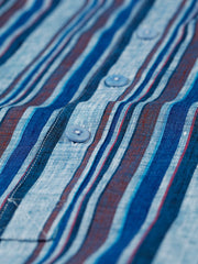 chemise à col nehru en pur lin bayadère bleu
