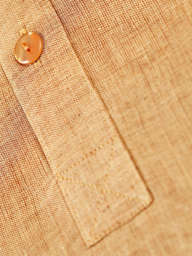 chemise à col nehru en toile pur lin vieil or