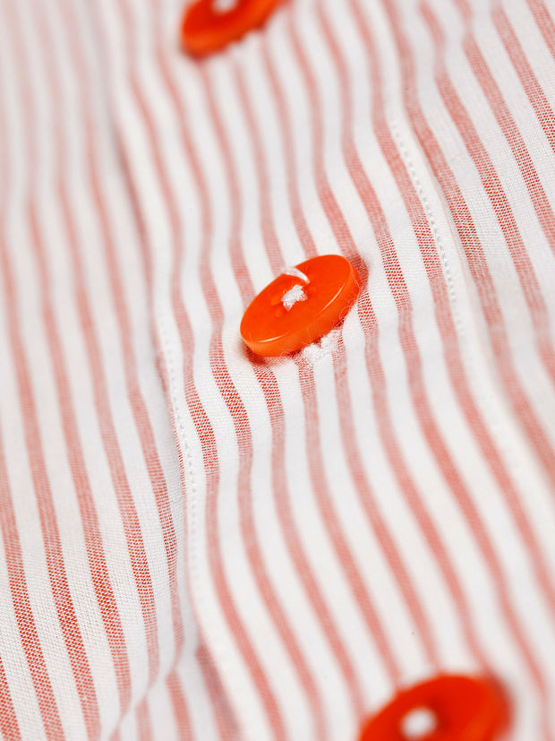 chemise à col nehru en toile de coton à rayures caramel