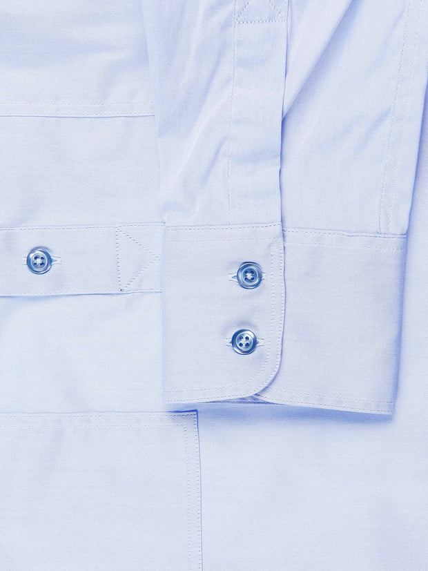 sky blue stretch cotton poplin fitted mao-collar shirt