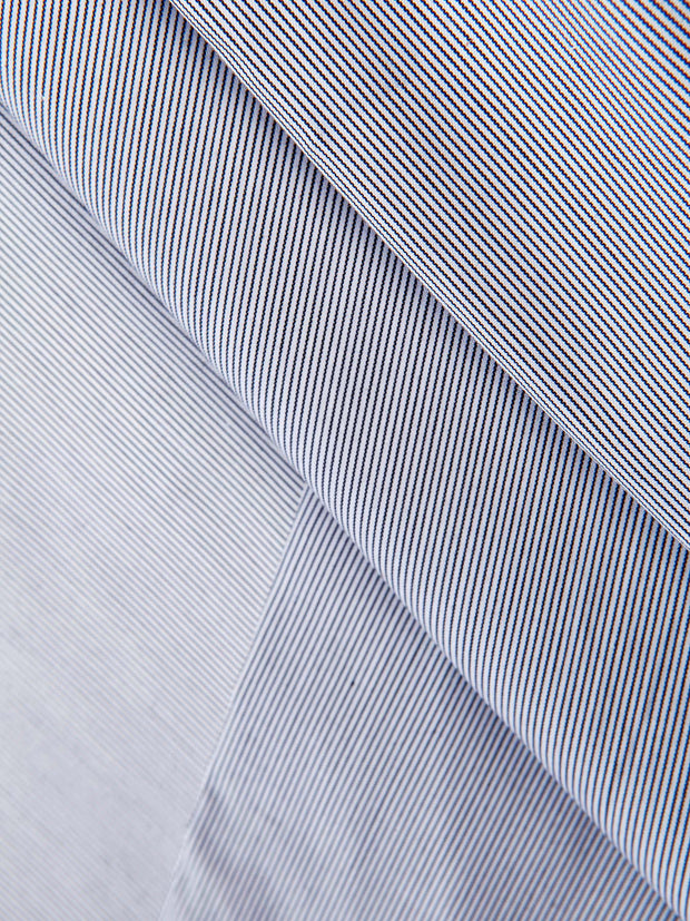 chemise col mao slim en popeline extensible à fines rayures grises