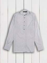 chemise col mao slim en popeline extensible à fines rayures grises
