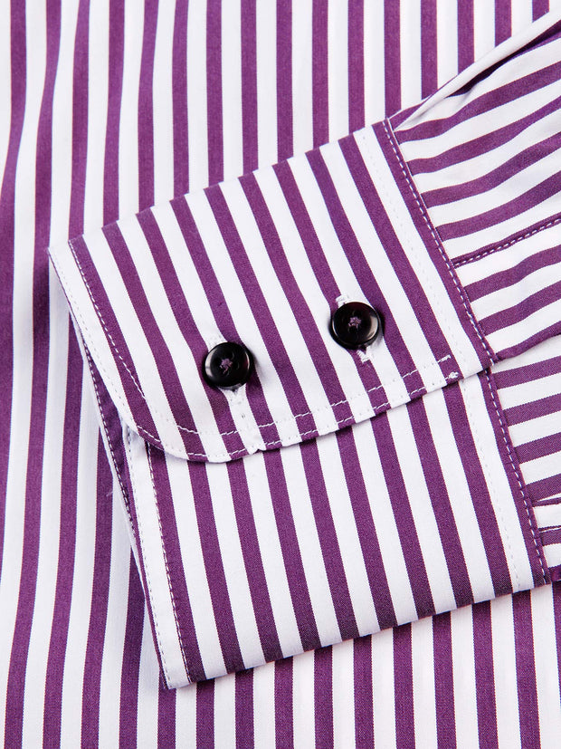 stretch poplin with plum stripes fitted mao-collar shirt