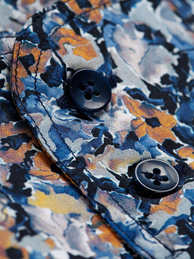 print design cotton poplin nehru-collar shirt 