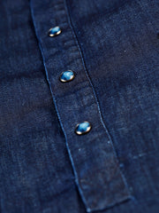 cotton-and-hemp indigo denim nehru-collar shirt 