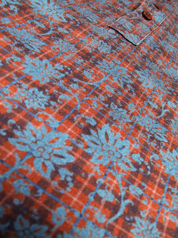 textured cotton nehru-collar shirt with a leaf design