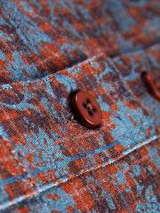 chemise à col nehru en coton texturé à motifs feuilles