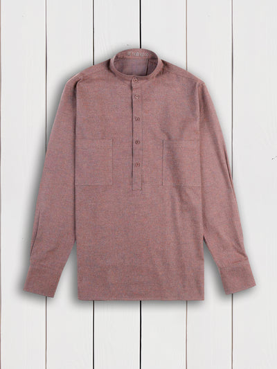 cork-coloured brushed cotton nehru-collar shirt