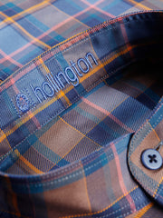 cotton canvas nehru-collar shirt with blue checks