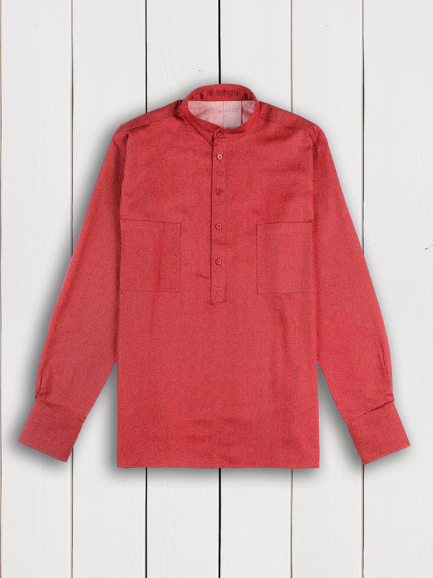 cyclamen textured cotton nehru-collar shirt