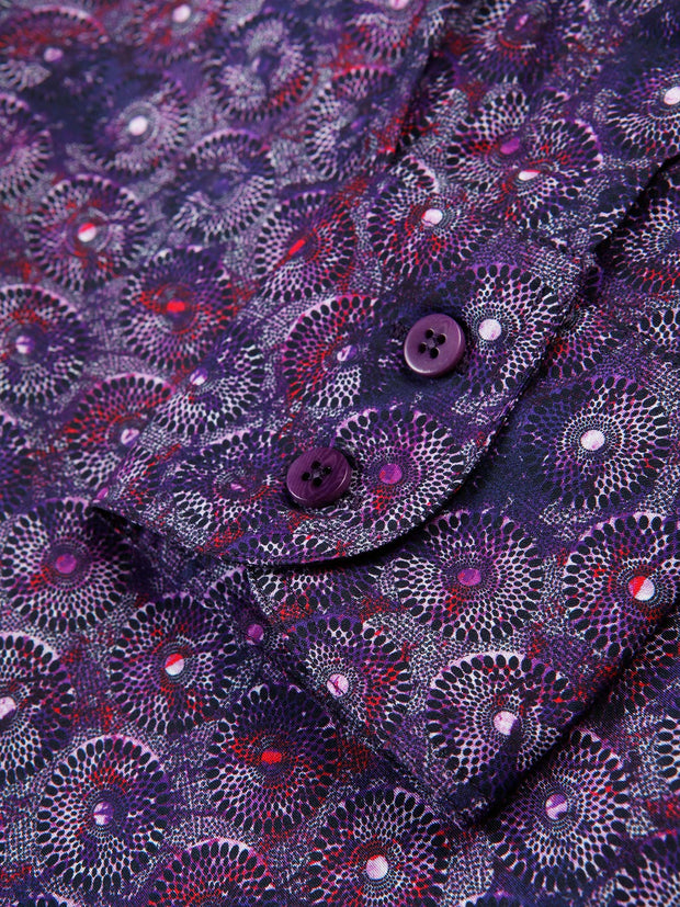 chemise à col nehru en popeline de coton à volutes