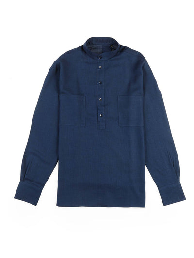 navy-blue woollen jersey nehru-collar shirt 