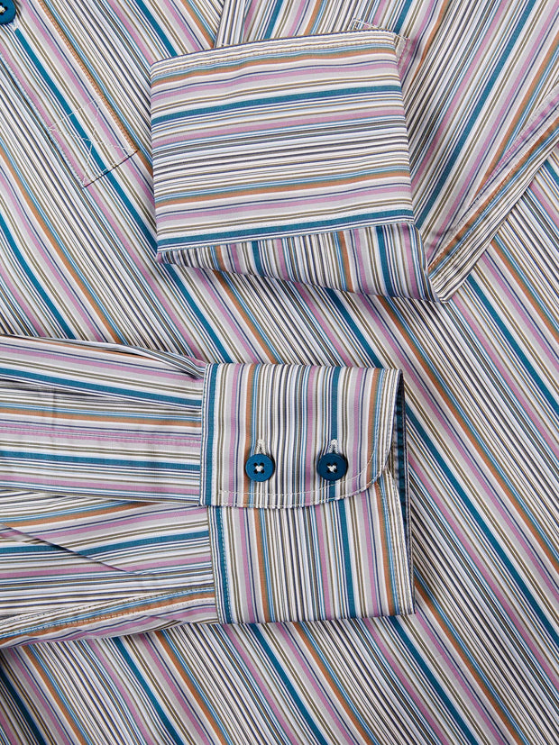 chemise à col nehru en popeline de coton à rayures bayadère