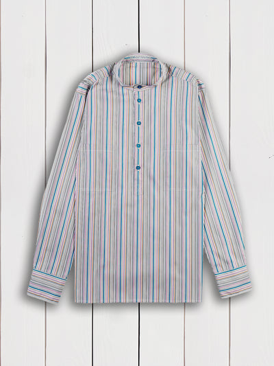 chemise à col nehru en popeline de coton à rayures bayadère