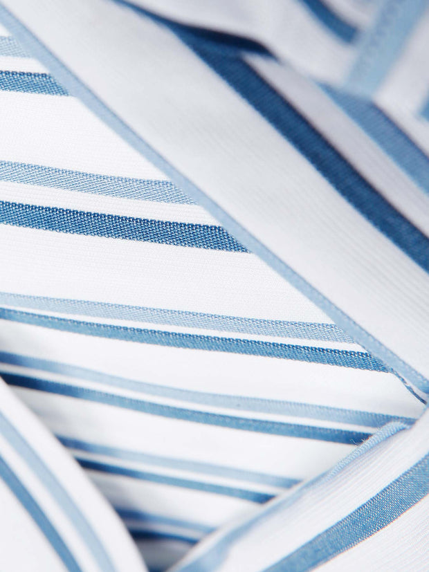 white cotton with a double stripe nehru-collar shirt