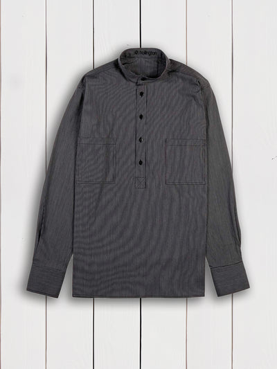 black striped cotton poplin nehru-collar shirt
