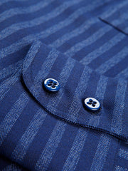wide stripe cotton nehru-collar shirt