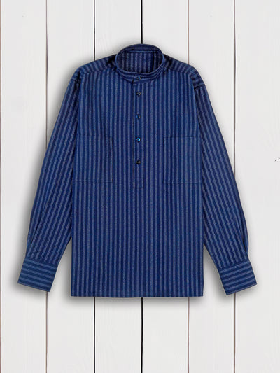 wide stripe cotton nehru-collar shirt