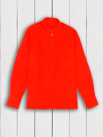 chemise à col nehru en babycord orange