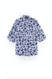 flower printed cotton short sleeve nehru-collar deauville shirt 