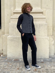 stretch velvet with fine stripes patch-pocket waistcoat