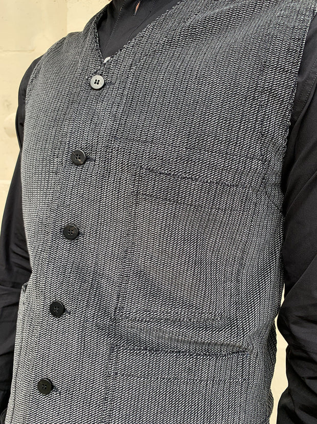 stretch velvet with fine stripes patch-pocket waistcoat