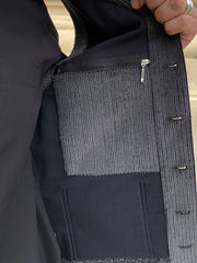 gilet à poches plaquées en velours extensible à fines rayures