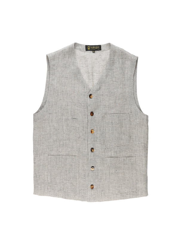 pure linen pinpoint canvas patch-pocket waistcoat