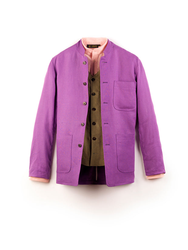 pure linen lilac canvas slim nehru-collar savoie jacket