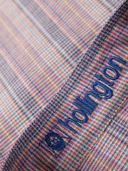 blue tartan cotton veil short-sleeve mao-collar shirt 