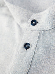 blue mottled cotton and linen canvas nehru-collar shirt