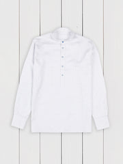 chemise à col nehru coton blanc carreaux ciel
