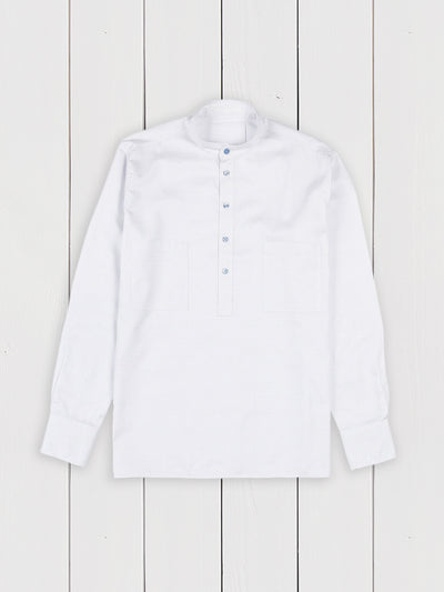 chemise à col nehru coton blanc carreaux ciel