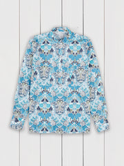 chemise à col nehru coton liberty fleurs bleues