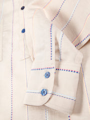 chemise à col nehru en toile mixte à rayures fantaisie
