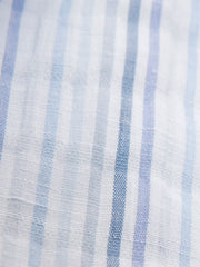 linen and cotton canvas short-sleeved mao collar shirt with blue stripes