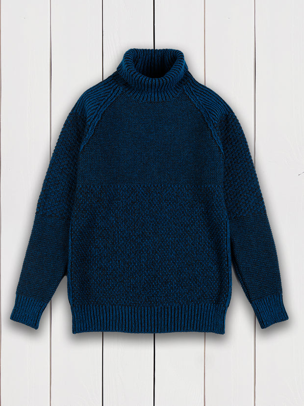 petrol polo-neck jumper with ribbed shoulders