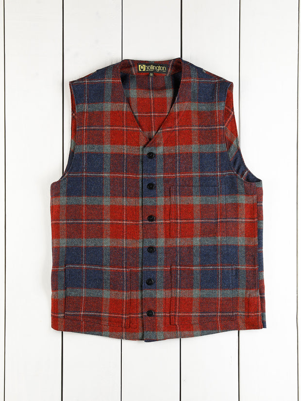 red-check tweed patch-pocket waistcoat 