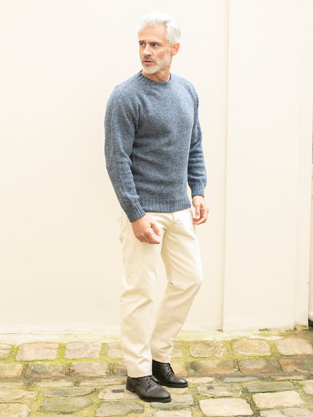 pull à col rond en laine mérinos blue denim