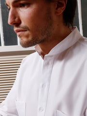 chemise col nehru en coton blanc chic