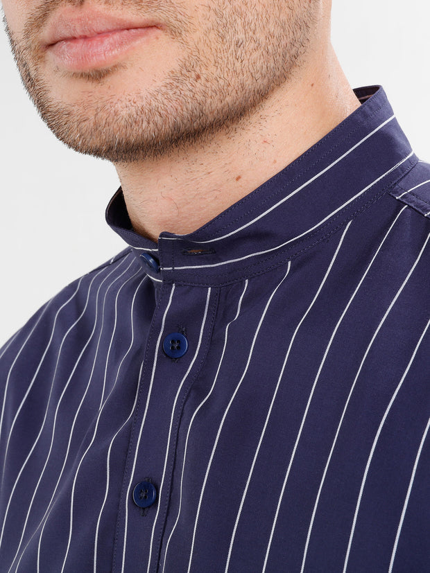 pinstripe tencel® nehru-collar shirt 